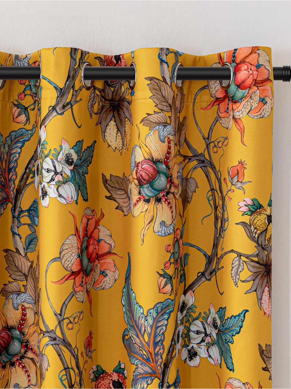 Tenda Mustard Yellow Floral Grommet Curtain Panel